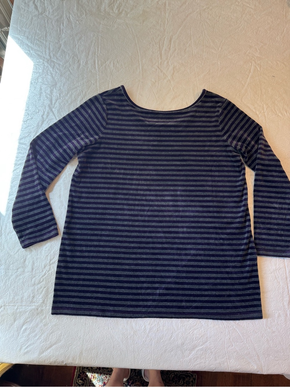 Talbots Navy and Charcoal Striped Long-Sleeve Tee